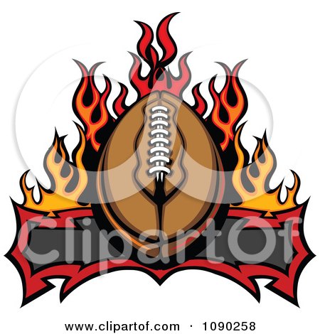 Clipart American Football Over A Banner And Flames - Royalty Free Vector Illustration by Chromaco