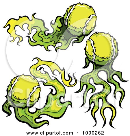 Clipart Green Fiery Tennis Balls - Royalty Free Vector Illustration by Chromaco