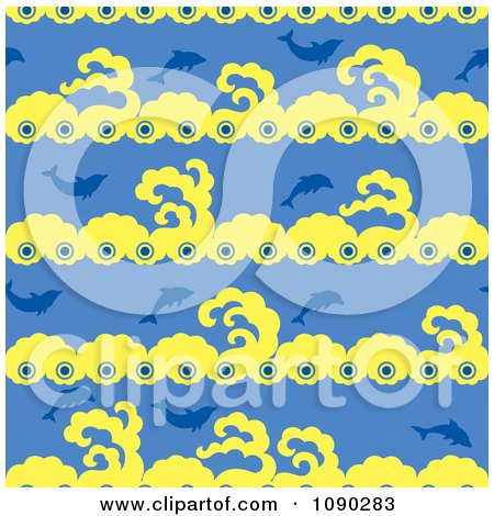 Clipart Seamless Blue And Yellow Dolphin Background - Royalty Free Vector Illustration by Cherie Reve