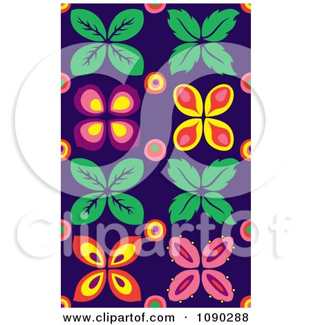 Clipart Seamless Pink Purple Orange And Yellow Floral Pattern - Royalty Free Vector Illustration by Cherie Reve