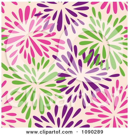 Clipart Seamless Pink Purple And Green Floral Burst Pattern - Royalty Free Vector Illustration by Cherie Reve