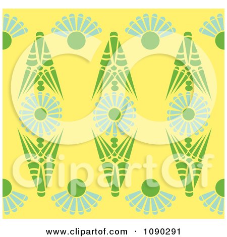 Clipart Seamless Yellow Green And Blue Kaleidoscope Floral Pattern - Royalty Free Vector Illustration by Cherie Reve