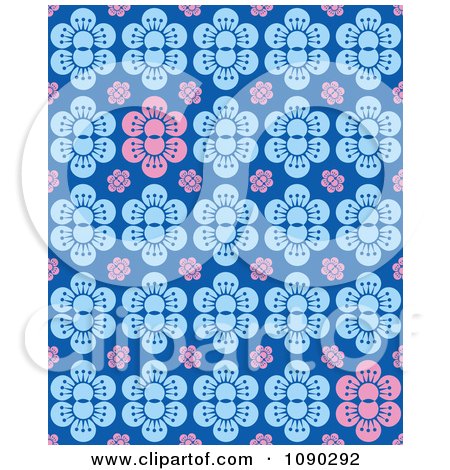 Clipart Seamless Blue And Pink Blossom Background - Royalty Free Vector Illustration by Cherie Reve