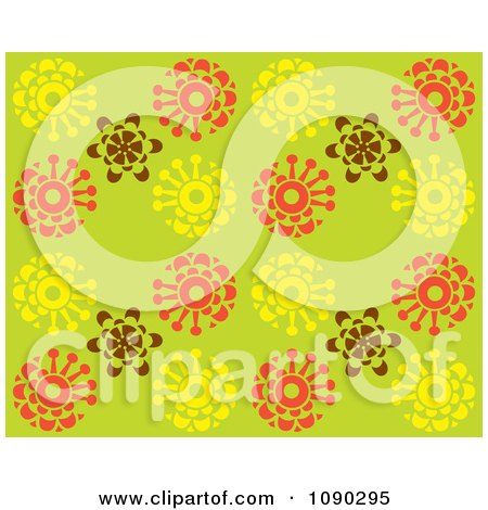 Clipart Seamless Green Yellow Brown And Orange Blossom Background - Royalty Free Vector Illustration by Cherie Reve