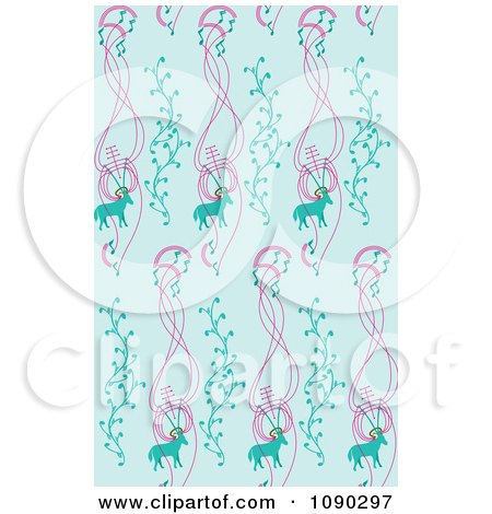 Clipart Seamless Blue Deer And Music Pattern - Royalty Free Vector Illustration by Cherie Reve