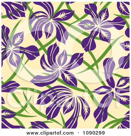 Clipart Seamless Purple Floral Pattern - Royalty Free Vector Illustration by Cherie Reve