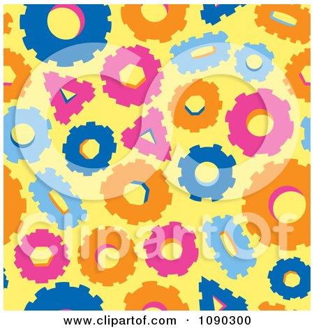 Clipart Seamless Orange Blue Yellow And Pink Gear Cog Background - Royalty Free Vector Illustration by Cherie Reve