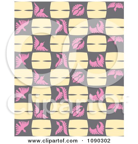 Clipart Seamless Pink Gray And Beige Flying Bird Background - Royalty Free Vector Illustration by Cherie Reve