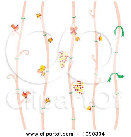 Clipart Seamless Tree Berries And Bird Pattern - Royalty Free Vector Illustration by Cherie Reve
