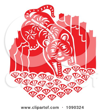 Clipart Red And White Tiger Papercut - Royalty Free Vector Illustration by Cherie Reve