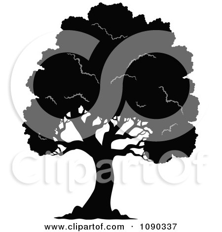 Clipart Black Silhouetted Tree With Lush Foliage - Royalty Free Vector Illustration by visekart