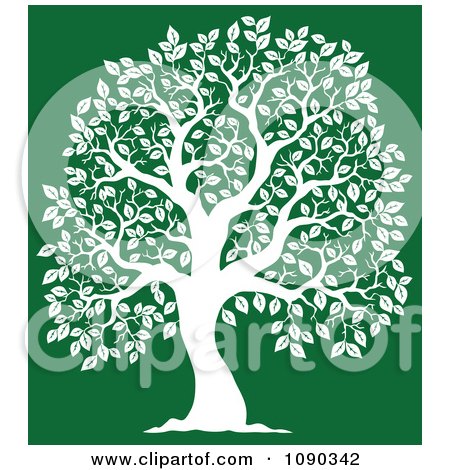 Clipart White Tree Silhouette On Green - Royalty Free Vector Illustration by visekart