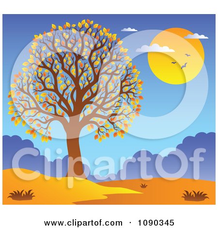 Clipart Tree With Fall Foliage And An Autumn Landscape - Royalty Free Vector Illustration by visekart