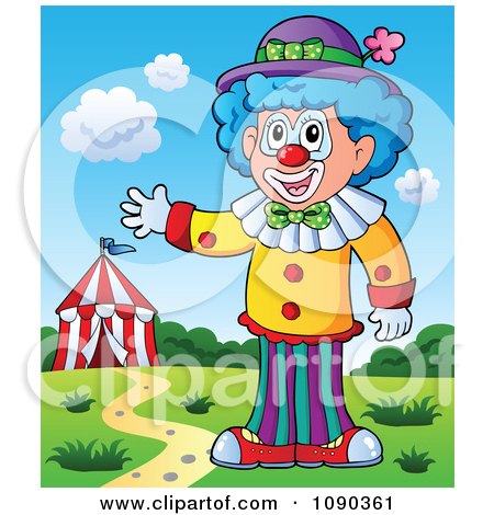 Clipart Male Clown Waving Near A Big Top - Royalty Free Vector Illustration by visekart