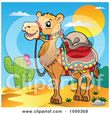 Clipart Desert Camel With Saddlery - Royalty Free Vector Illustration by visekart