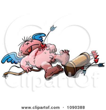 Clipart Cupid Murdered By His Own Arrow - Royalty Free Vector Illustration by Zooco