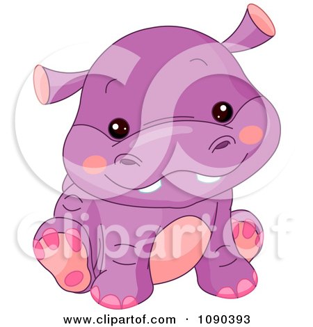 Clipart Cute Purple Baby Zoo Hippo Sitting - Royalty Free Vector Illustration by Pushkin