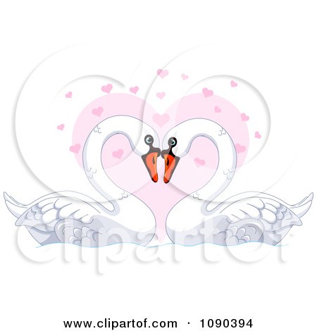 Clipart Mute Swan Pair Resting Their Heads Together Over A Pink Heart - Royalty Free Vector Illustration by Pushkin