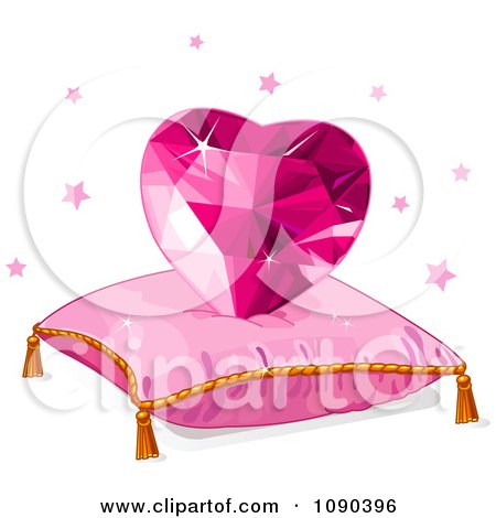 Clipart Pink Heart Gem On A Pillow With Stars - Royalty Free Vector Illustration by Pushkin