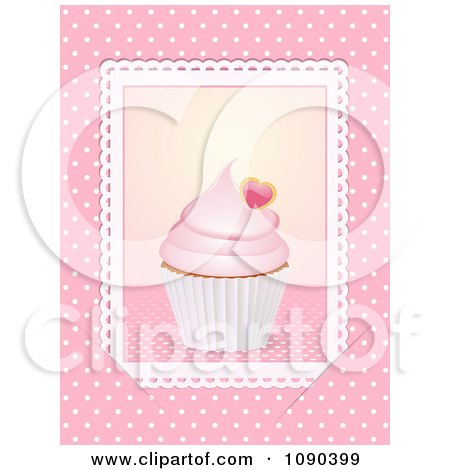 Clipart 3d Valentine Cupcake Picture Placed In Slots Over Pink - Royalty Free Vector Illustration by elaineitalia