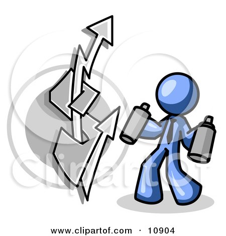 Blue Business Man Spray Painting a Graffiti Dollar Sign on a Wall Clipart Illustration by Leo Blanchette