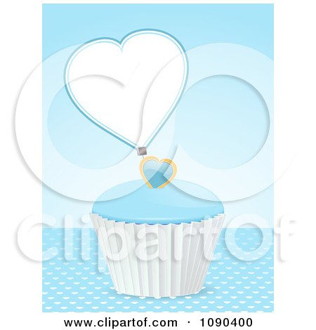Clipart 3d Valentine Cupcake With Blue Frosting And A Heart Tag - Royalty Free Vector Illustration by elaineitalia
