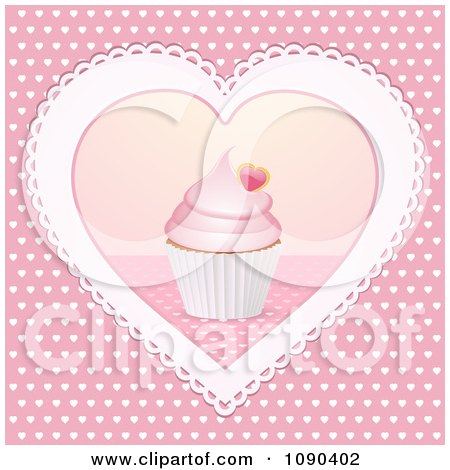 Clipart 3d Valentine Cupcake In The Center Of A Doily Heart - Royalty Free Vector Illustration by elaineitalia
