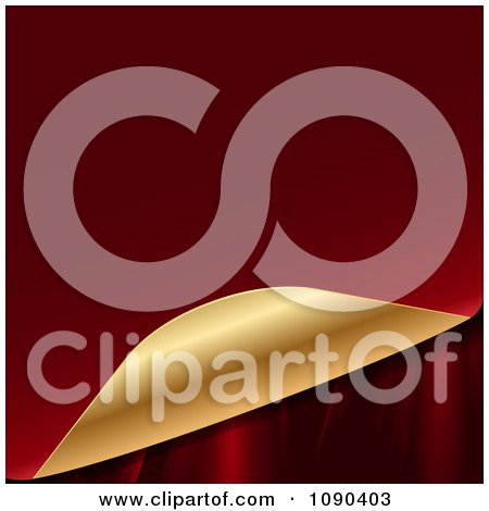 Clipart 3d Red And Gold Page Curling To Reveal Silk - Royalty Free Vector Illustration by elaineitalia