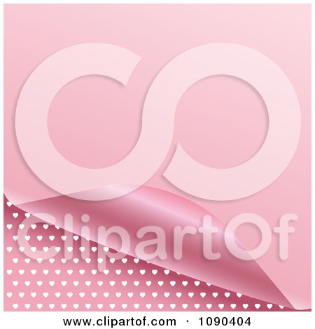 Clipart 3d Pink Page Curling To Reveal A Heart Pattern - Royalty Free Vector Illustration by elaineitalia