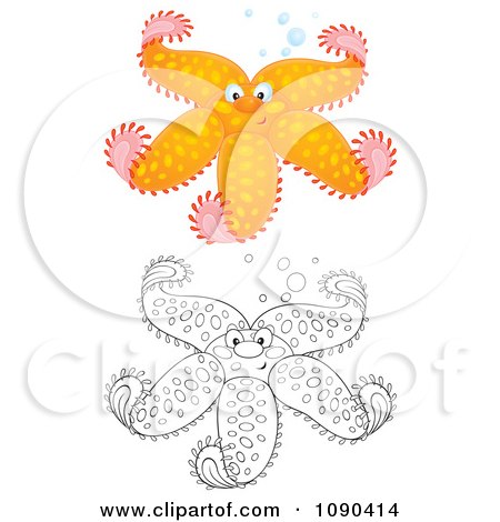 Clipart Orange And Black And White Starfish With Bubbles - Royalty Free Illustration by Alex Bannykh