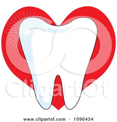 Clipart White Sparkly Molar Tooth Over A Red Heart - Royalty Free Vector Illustration by Maria Bell