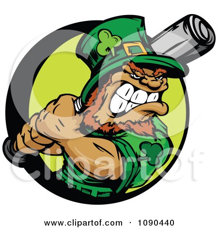 Clipart Baseball Leprechaun Mascot Holding A Bat - Royalty Free Vector Illustration by Chromaco