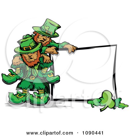 Clipart St Patricks Day Leprechaun Mascots With A Blank Sign - Royalty Free Vector Illustration by Chromaco