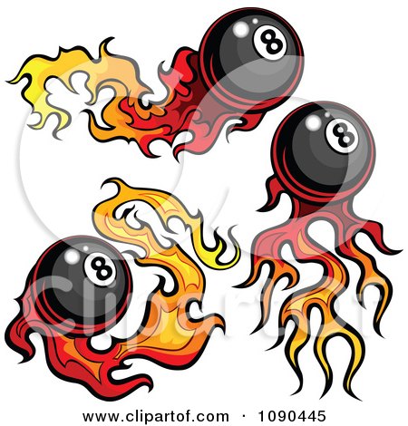 Clipart Three Flaming Billiards Pool Eight Balls - Royalty Free Vector Illustration by Chromaco