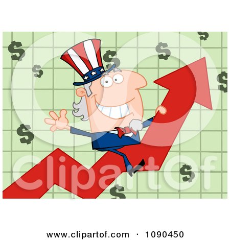 Clipart Waving Uncle Sam Riding A Growth Arrow - Royalty Free Vector Illustration by Hit Toon