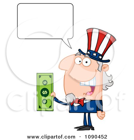 Clipart Talking Uncle Sam Holding Tax Dollars - Royalty Free Vector Illustration by Hit Toon