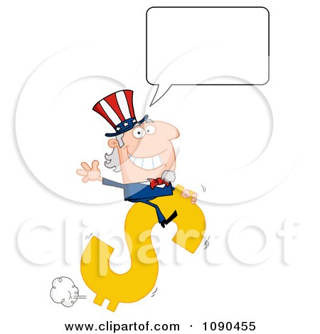 Clipart Talking Uncle Sam Riding A Dollar Symbol - Royalty Free Vector Illustration by Hit Toon