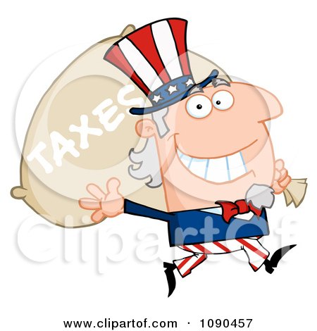 Clipart Waving Uncle Sam Carrying A Taxes Sack - Royalty Free Vector Illustration by Hit Toon
