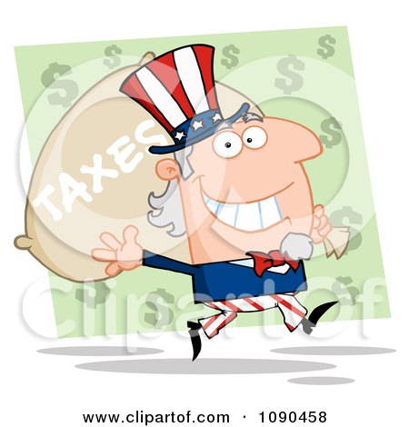 Clipart Uncle Sam Carrying A Taxes Bag - Royalty Free Vector Illustration by Hit Toon