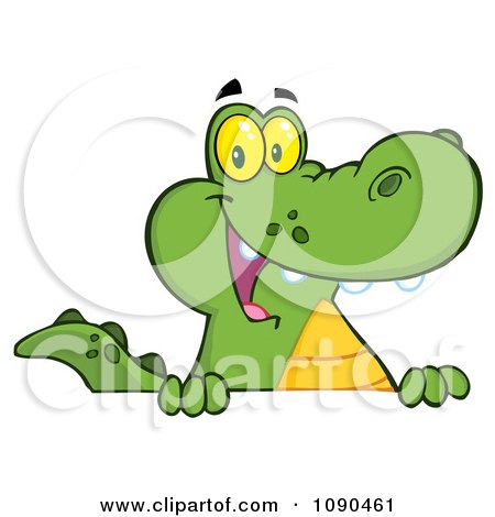 Clipart Friendly Alligator Smiling Over A Sign Board - Royalty Free Vector Illustration by Hit Toon