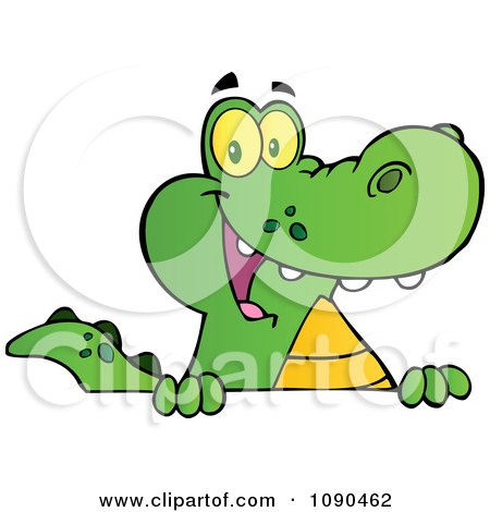 Clipart Happy Alligator Smiling Over A Sign Board - Royalty Free Vector Illustration by Hit Toon