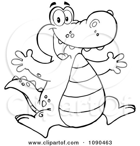 Clipart Outlined Excited Alligator Jumping - Royalty Free Vector Illustration by Hit Toon