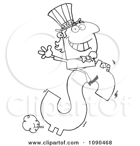 Clipart Outlined Uncle Sam Riding A Dollar Symbol - Royalty Free Vector Illustration by Hit Toon