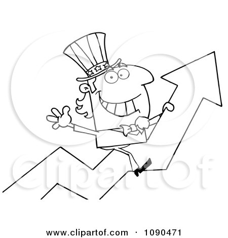 Clipart Outlined Uncle Sam Riding A Growth Arrow - Royalty Free Vector Illustration by Hit Toon