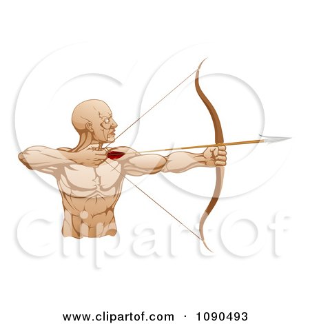 Clipart Strong Archer Facing Right And Aiming An Arrow - Royalty Free Vector Illustration by AtStockIllustration