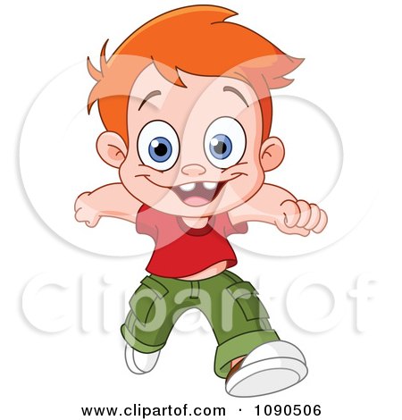 Clipart Happy Red Haired Boy Running Forward - Royalty Free Vector Illustration by yayayoyo