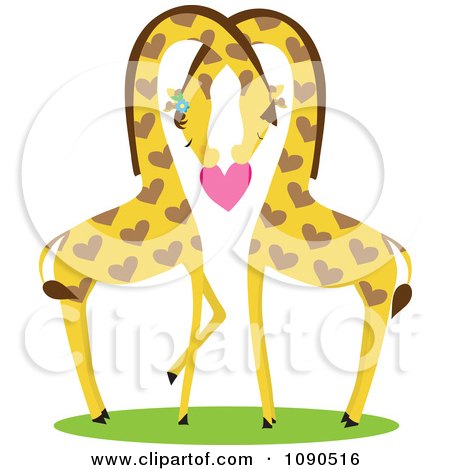 Clipart Giraffe Pair Nestled Together And Holding A Heart - Royalty Free Vector Illustration by Maria Bell