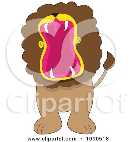 Clipart Roaring Or Yawning Lion With A Big Open Mouth - Royalty Free Vector Illustration by Maria Bell