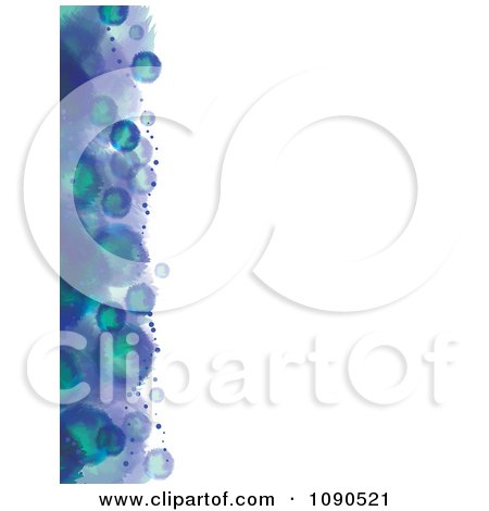Clipart Left Border Of Blue And Green Watercolor Blotting With White Copyspace - Royalty Free Illustration by Maria Bell