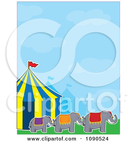 Clipart Three Elephants Outdoors By Big Top Circus Tents Under A Blue Sky - Royalty Free Vector Illustration by Maria Bell